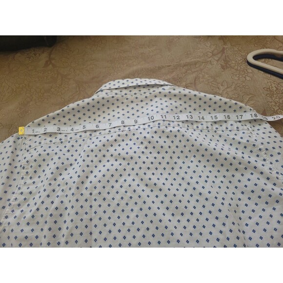 Ted Baker Men Cream Blue Diamond Pattern Dress Shirt Size 5 100% Cotton Portugal - Picture 9 of 11